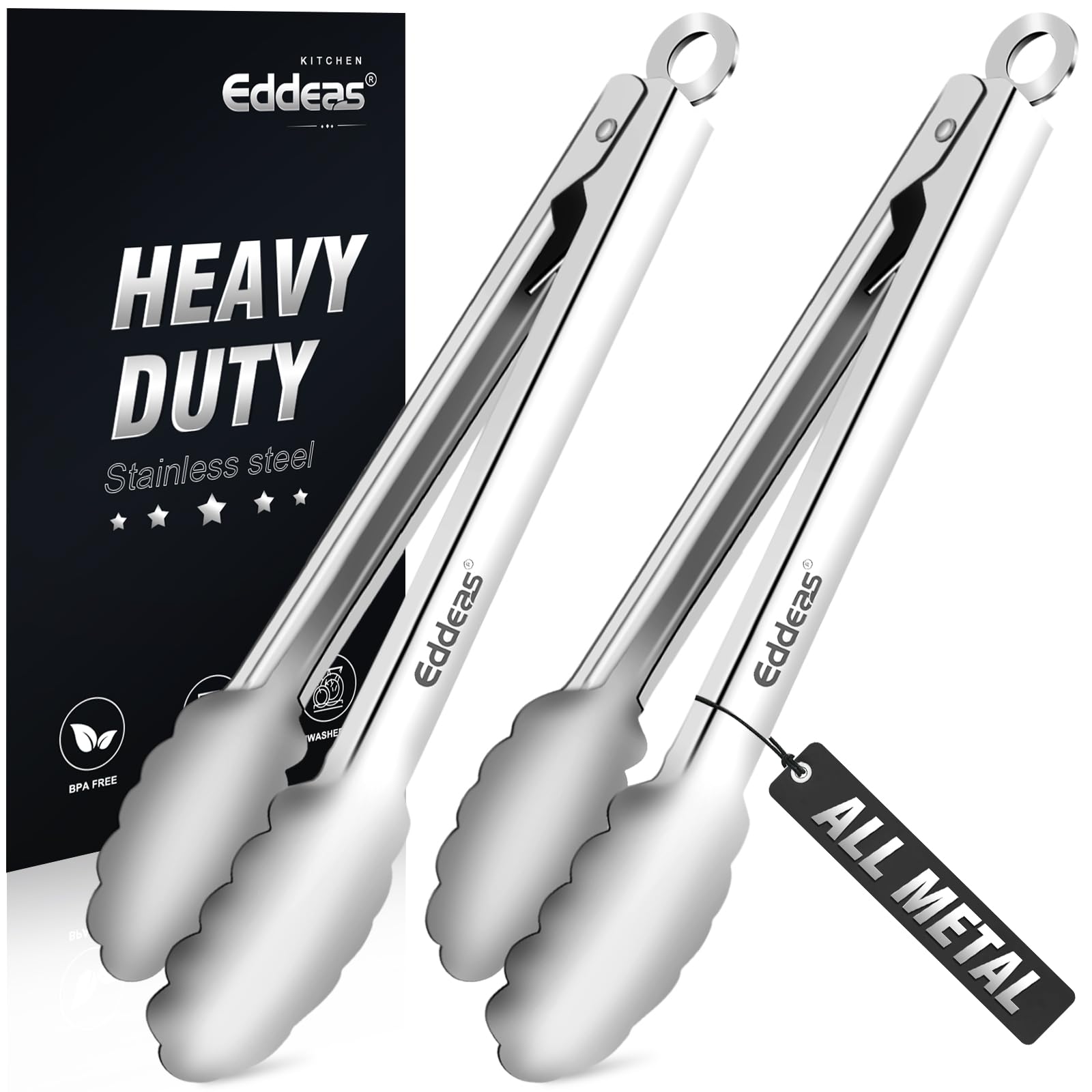 Tongs For Cooking - Heat Resistant 600 Degrees Stainless Steel Kitchen Tong,Heavy Duty Metal Locking Tongs - Perfect for Food,Salad and BBQ set of 3 (7",9" and 12") Dishwasher